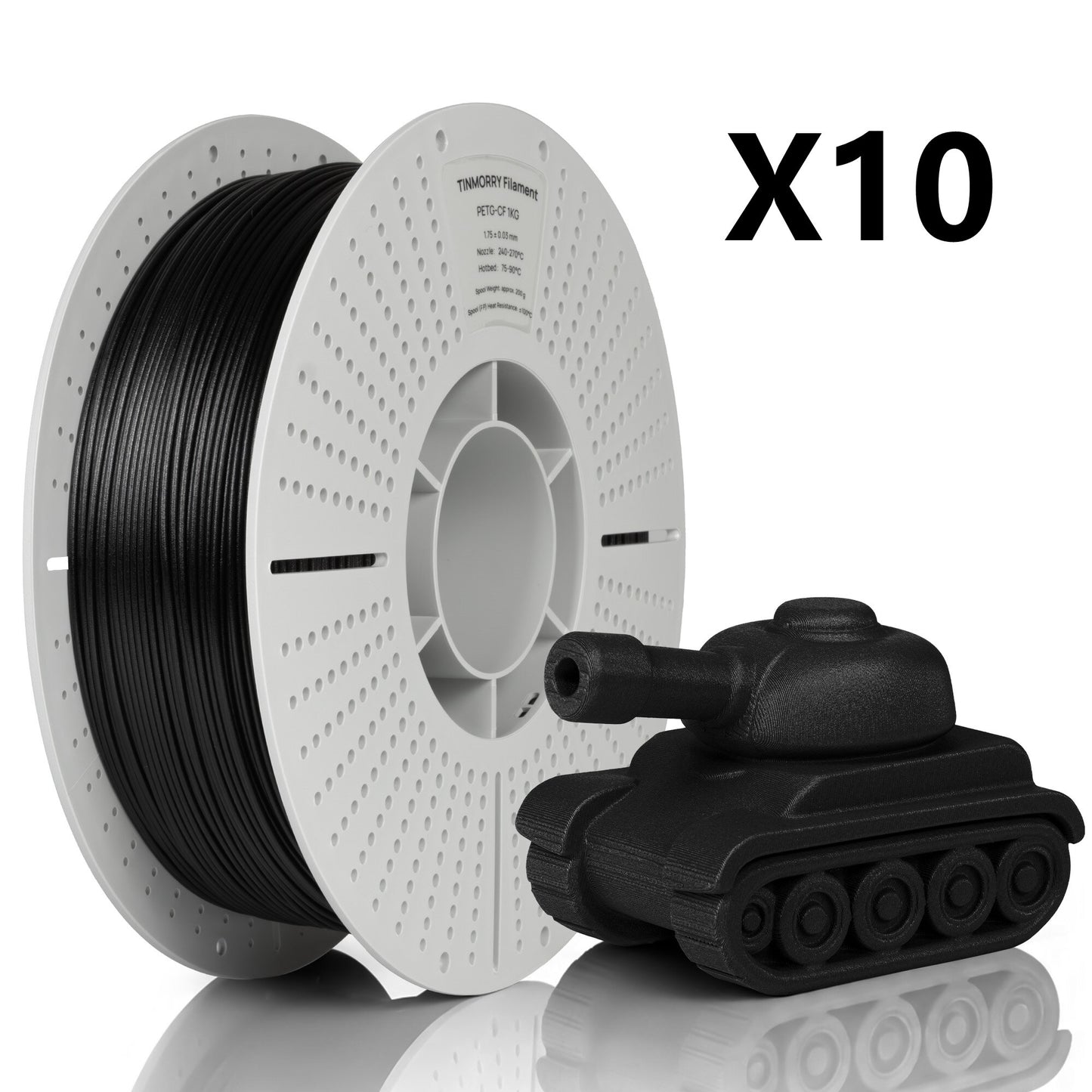 10 Rolls Carbon Fiber PETG Filament, 1 KG 1 Spool, Black
