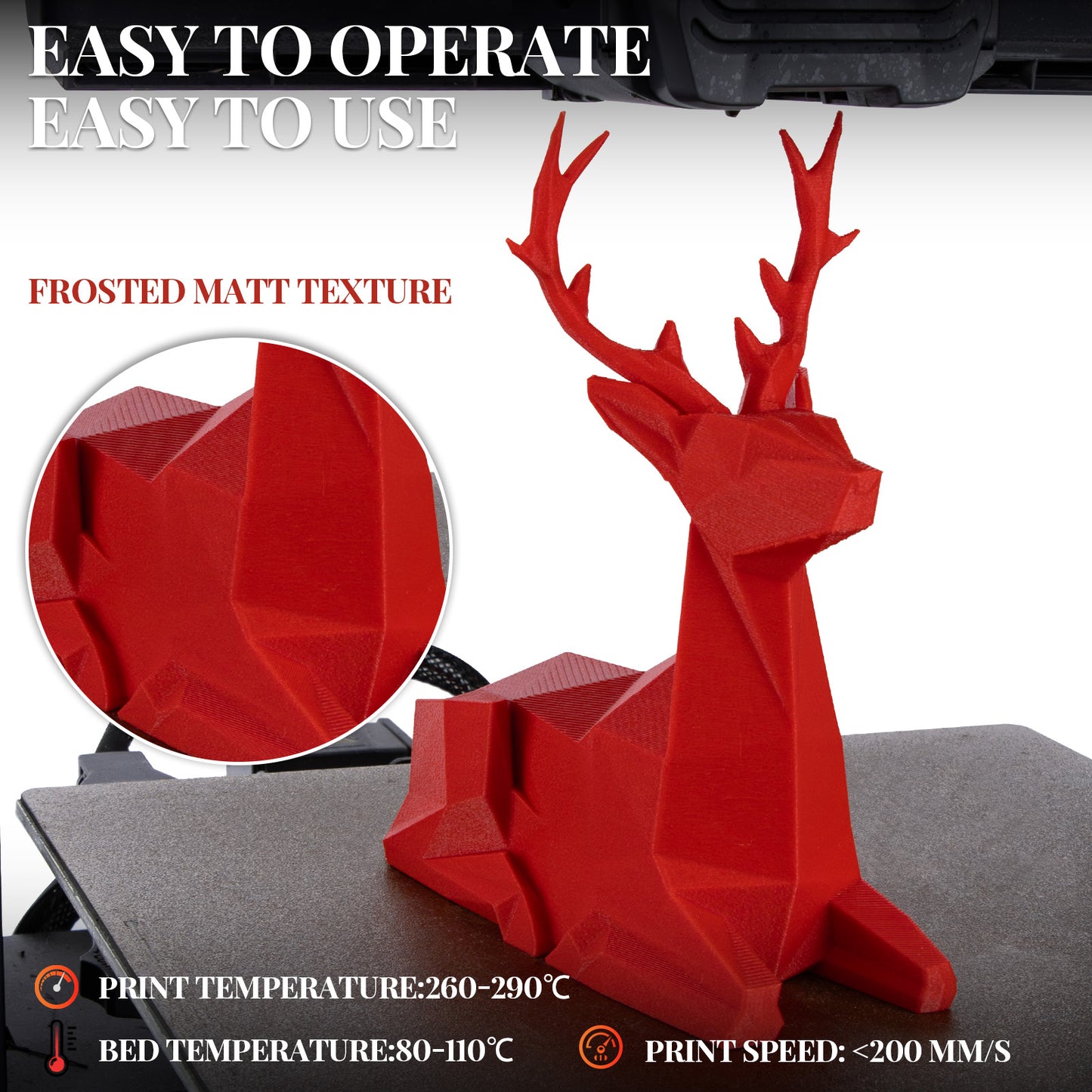 Glass Fiber PETG 3D Printer Filament 1.75mm, 1 KG, Frosted Red