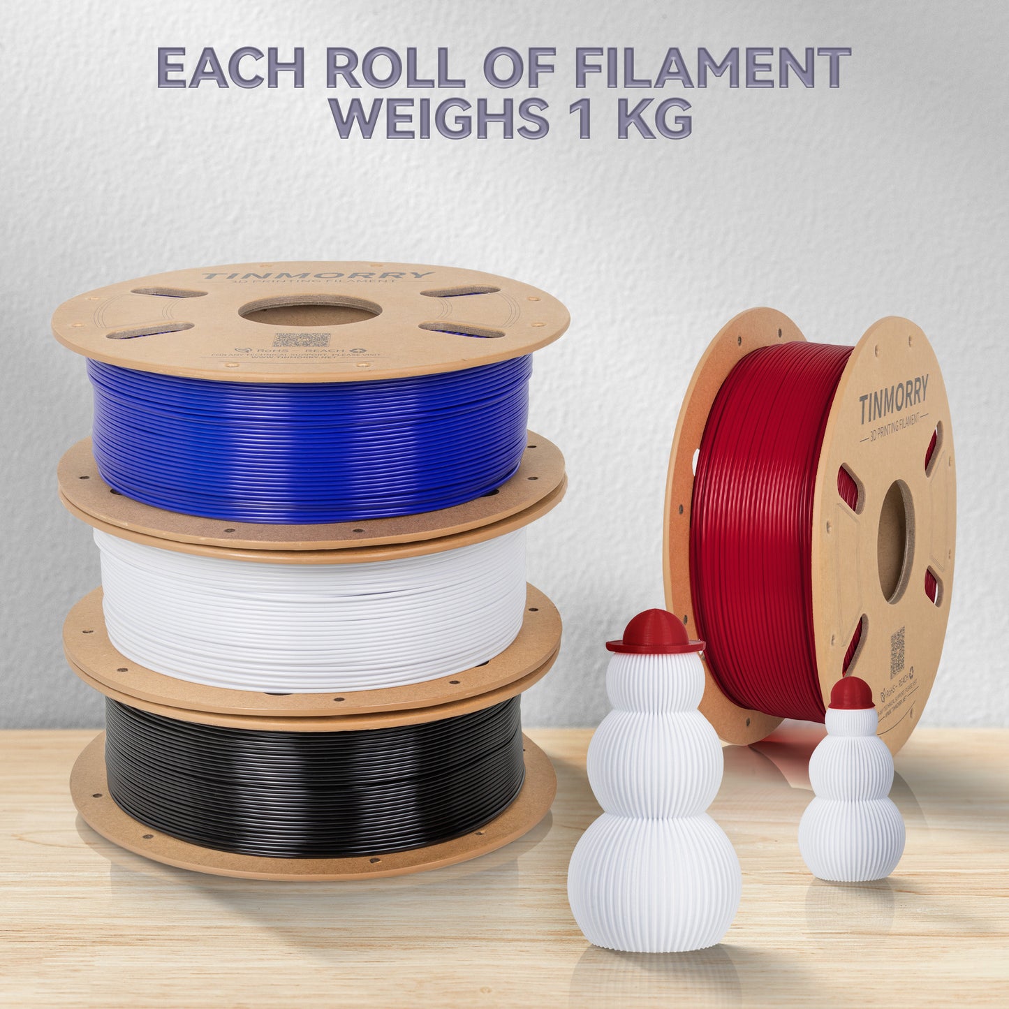 4 Rolls Value Pack & Save | PETG-ECO Filament, 1 KG 1 Spool, Black+ Red+ Cold White + Klein Blue
