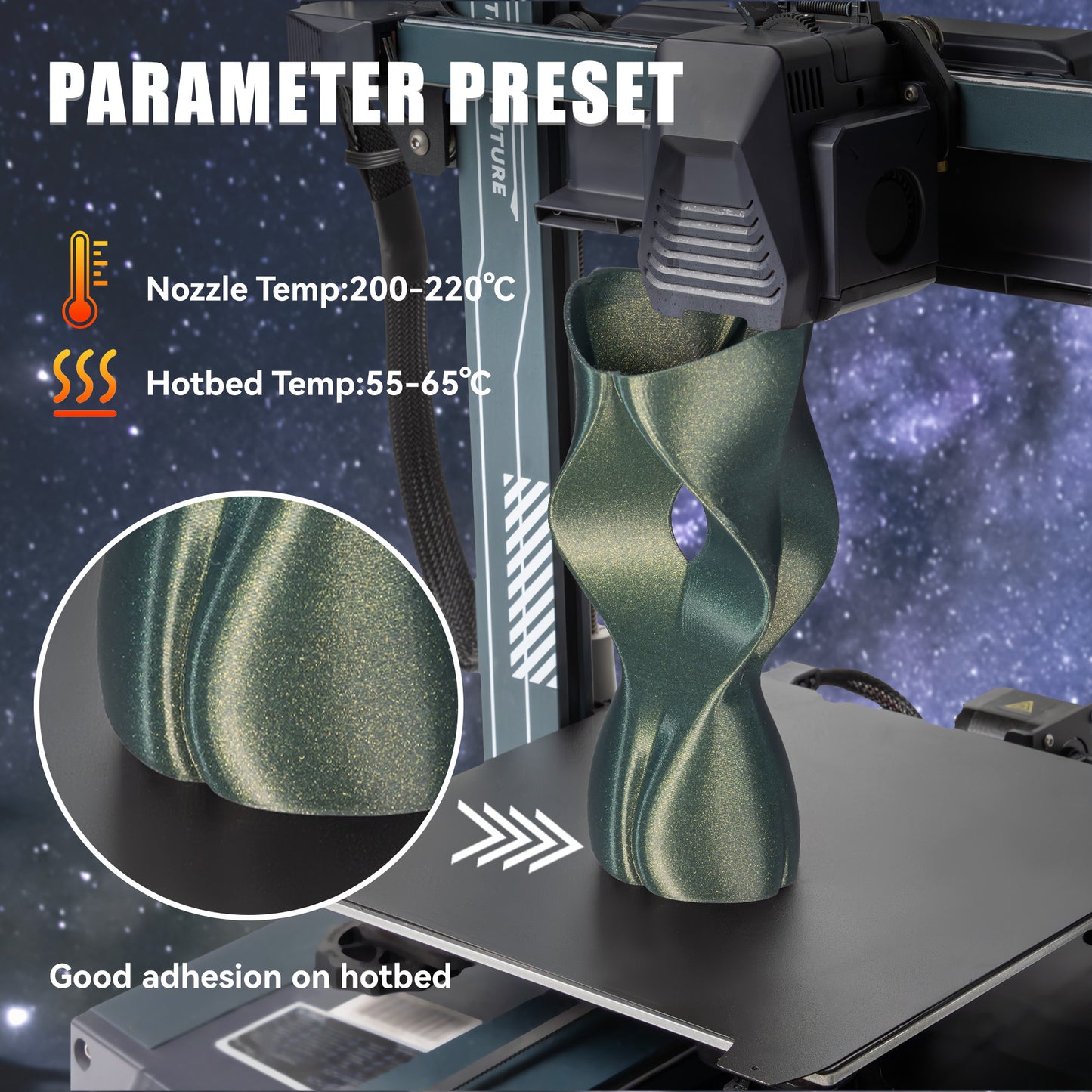TINMORRY PLA-Filament 1,75 mm, 3D-Drucker-Filament, Maßgenauigkeit +/- 0,03 mm, 1 kg Spule, kompatibel mit Bambu FDM 3D-Drucker, Galaxy Green
