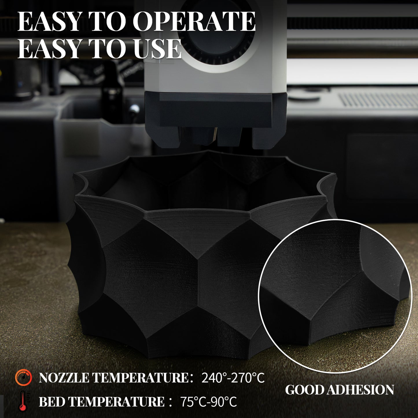 Carbon Fiber PETG 3D Printer Filament 1.75mm, 1 KG, Black