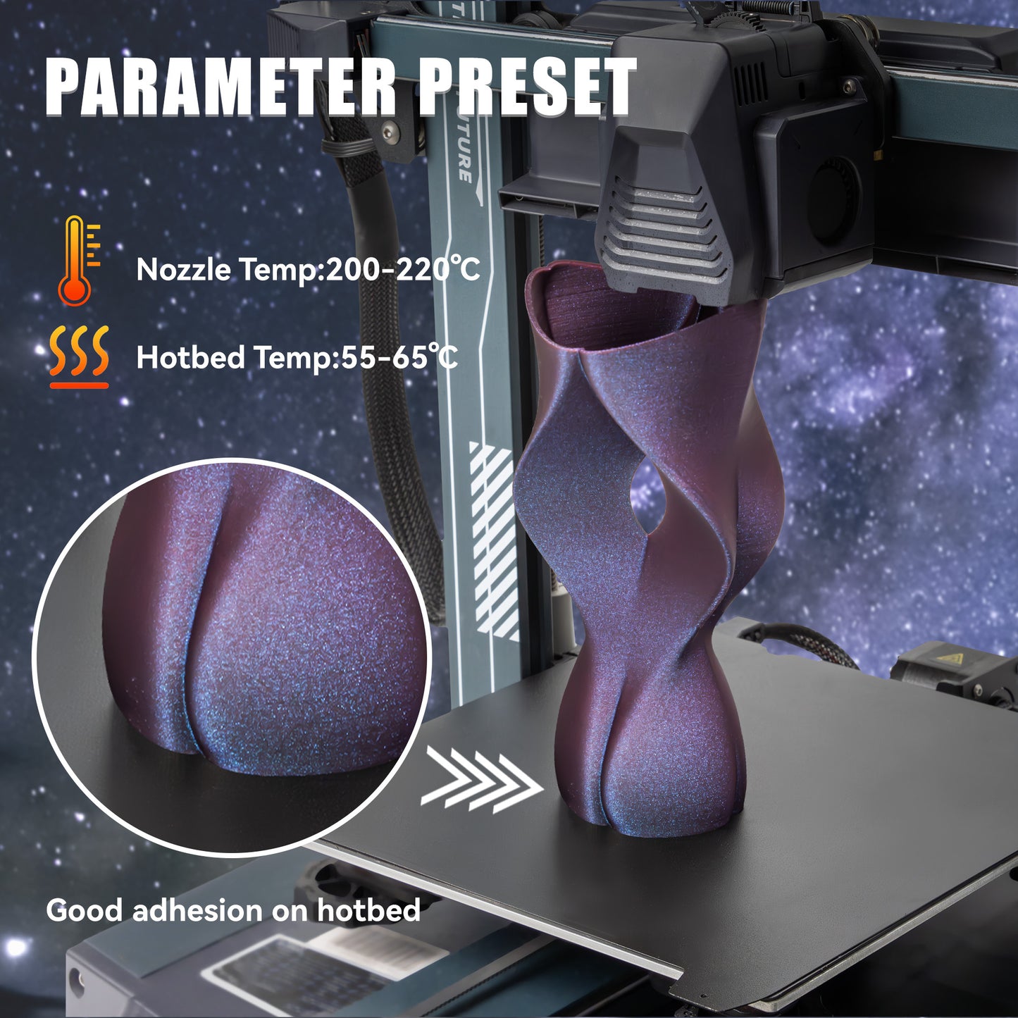 TINMORRY PLA-Filament 1,75 mm, 3D-Drucker-Filament, Maßgenauigkeit +/- 0,03 mm, 1 kg Spule, kompatibel mit Bambu FDM 3D-Drucker, Galaxy Purple