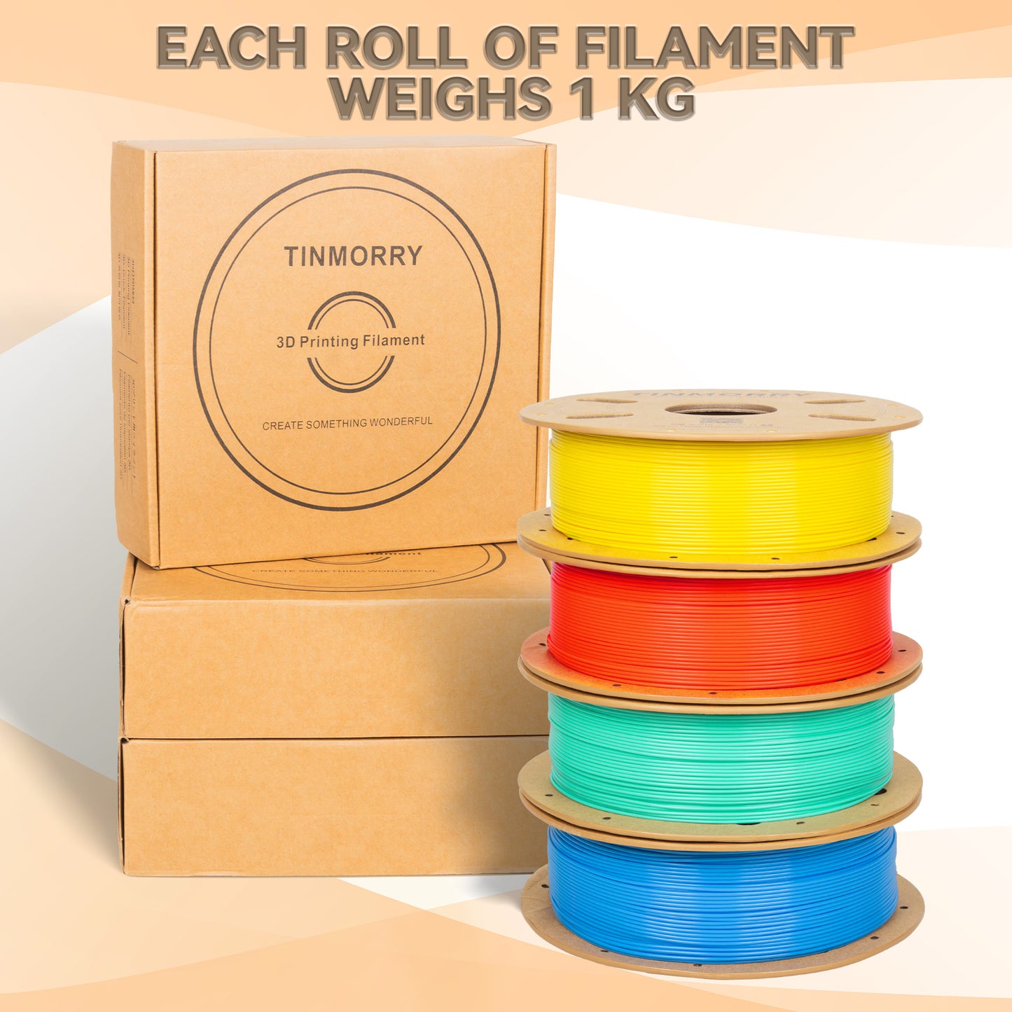 4 Rolls Value Pack & Save | PETG-ECO Filament, 1 KG 1 Spool, Bright Yellow+ Mint Green+ Sky Blue+ Orange