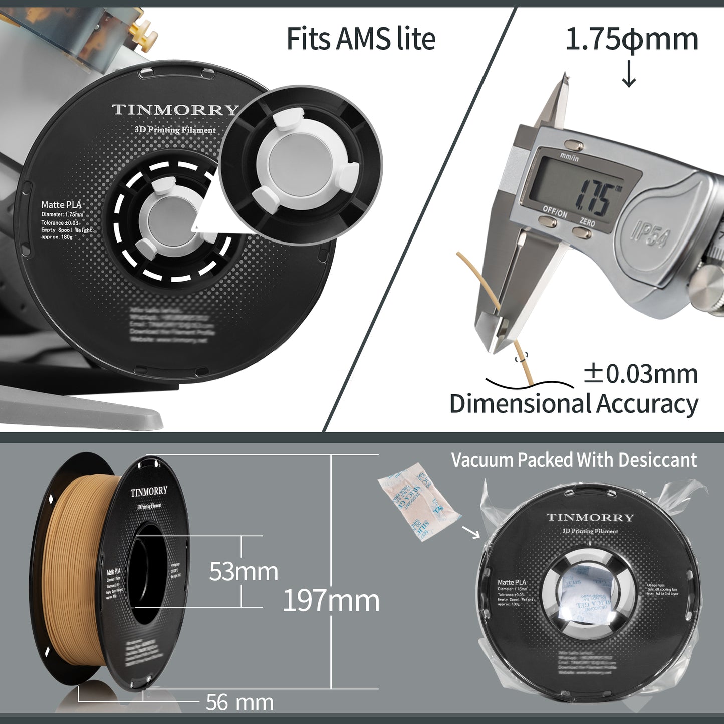 Matte PLA 3D Printer Filament 1.75mm, 1 KG, Matte Light Brown