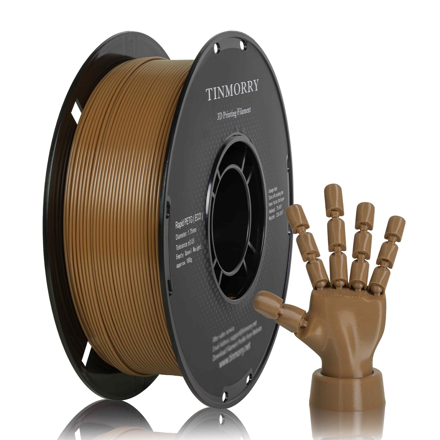 TINMORRY PETG-Filament 1,75 mm, Rapid PETG-Eco 3D-Druckfilament, kompatibel mit Bambu Lab/Creality K1C / FLASHFORGE Adventurer 5M FDM 3D-Drucker, 1 kg 1 Spule, Kaffee 