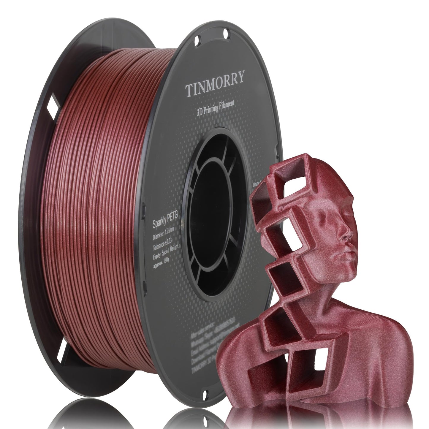 Sparkly PETG 3D Printer Filament 1.75mm, 1 KG, Sparkly Red