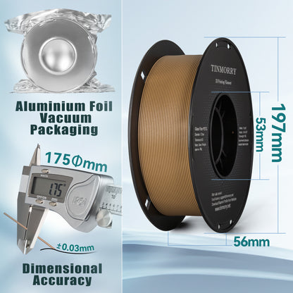 TINMORRY Glasfaserverstärktes PETG-Filament, hochschlagfestes PETG-GF-3D-Druckfilament, Langlebigkeit und Steifigkeit, perfekt kompatibel mit Bambu Lab FDM-3D-Drucker, 1 kg, 1 Spule, Braun