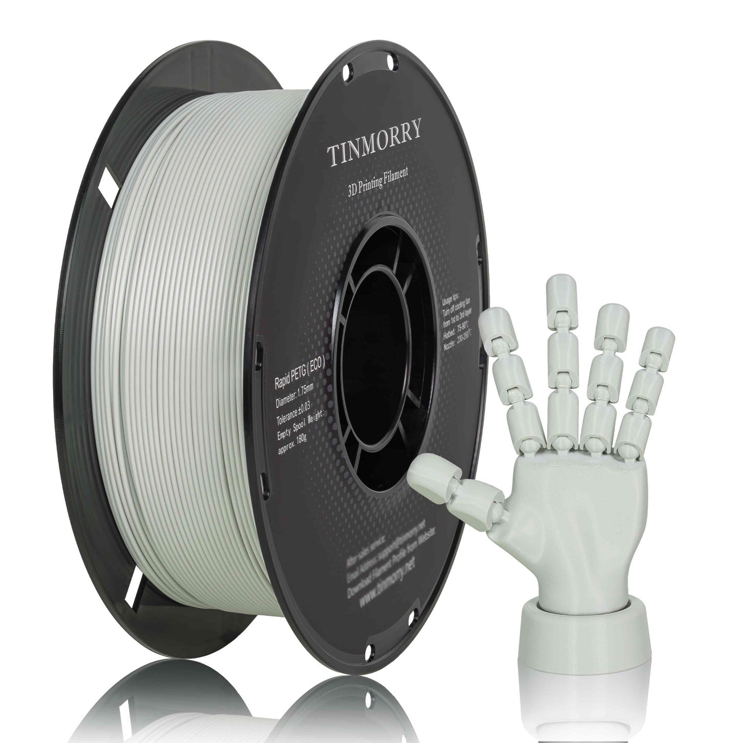 TINMORRY PETG-Filament 1,75 mm, Rapid PETG-Eco 3D-Druckfilament, kompatibel mit Bambu Lab/Creality K1C / FLASHFORGE Adventurer 5M FDM 3D-Drucker, 1 kg 1 Spule, Hellgrau 