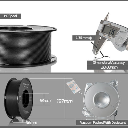 Glass Fiber PC 3D Printer Filament 1.75mm, 1 KG, Frosted Black