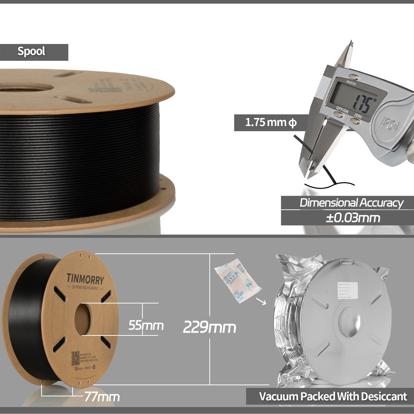 Carbon Fiber PETG-ECO 3D Printer Filament 1.75mm, 2 KG, Black