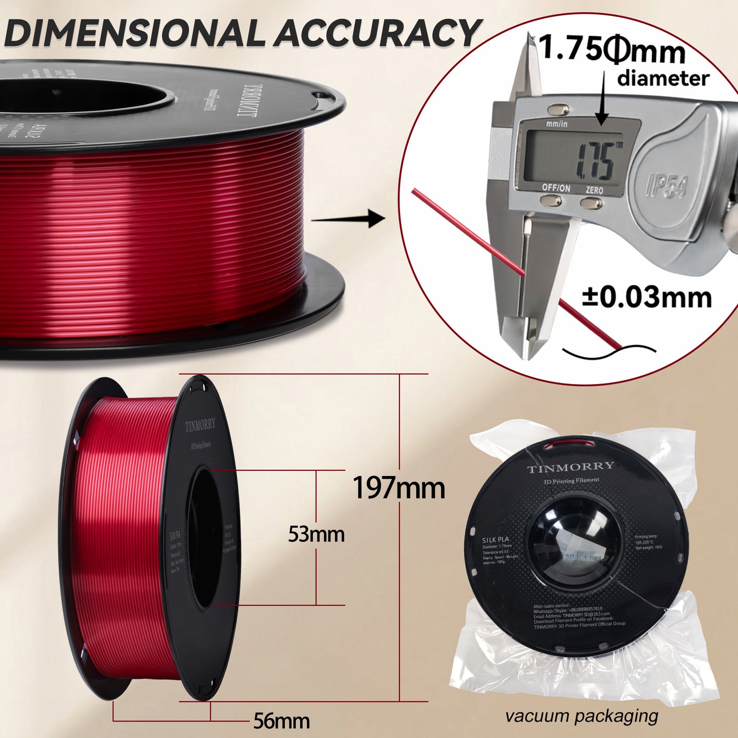 Silk PLA 3D Printer Filament 1.75mm, 1 KG, Silk Red