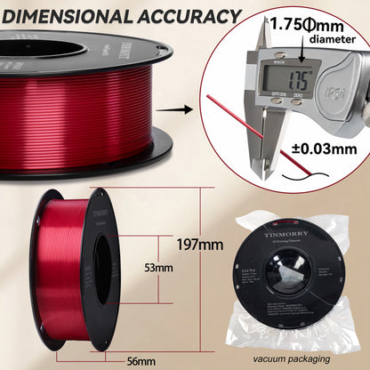 Silk PLA 3D Printer Filament 1.75mm, 1 KG, Silk Red