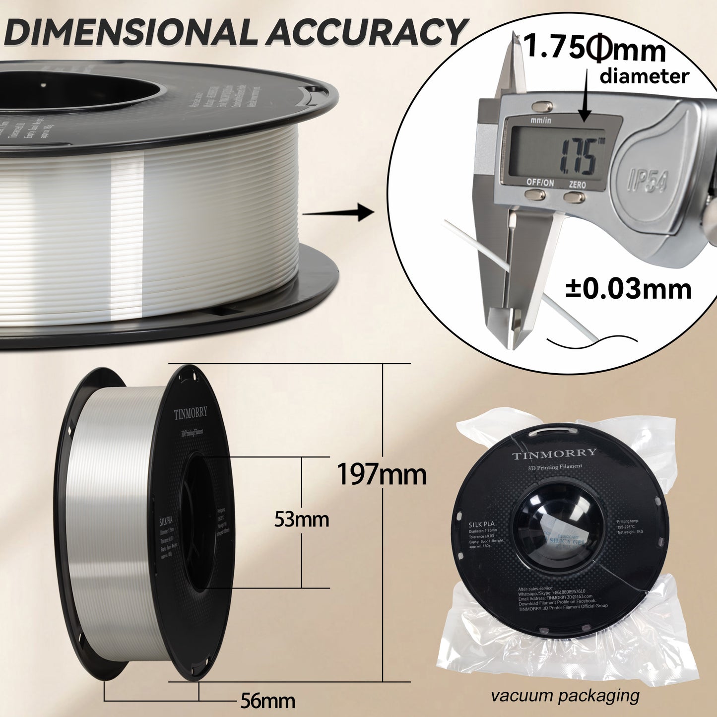 Silk PLA 3D Printer Filament 1.75mm, 1 KG, Silk White