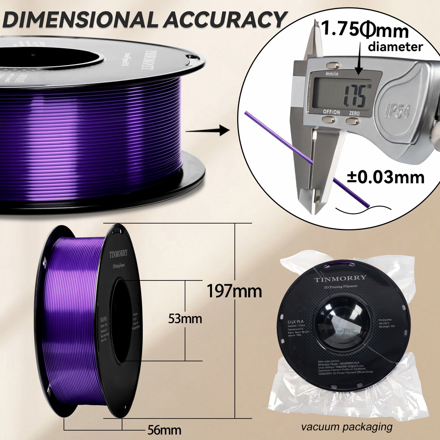 Silk PLA 3D Printer Filament 1.75mm, 1 KG, Silk Purple