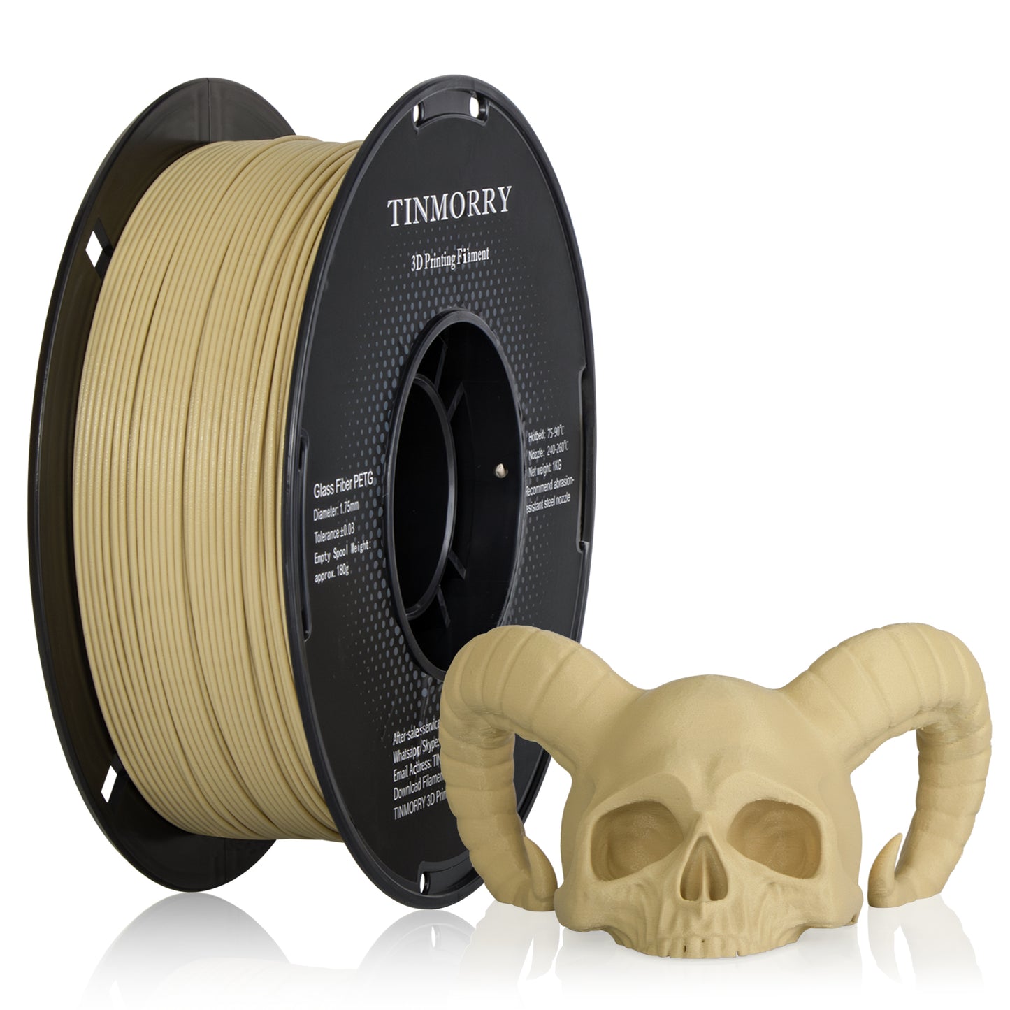 TINMORRY Glasfaserverstärktes PETG-Filament, hochschlagfestes PETG-GF-3D-Druckfilament, Haltbarkeit und Steifheit, perfekt kompatibel mit Bambu Lab FDM-3D-Drucker, 1 kg, 1 Spule, Frosted Beige 