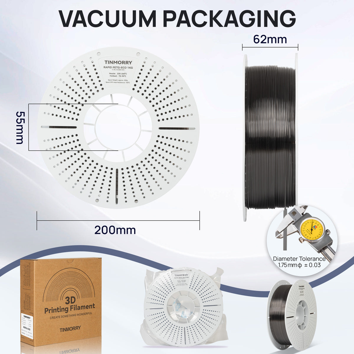 Rapid PETG-Eco 3D Printer Filament 1.75mm, 1 KG, Translucent Grey
