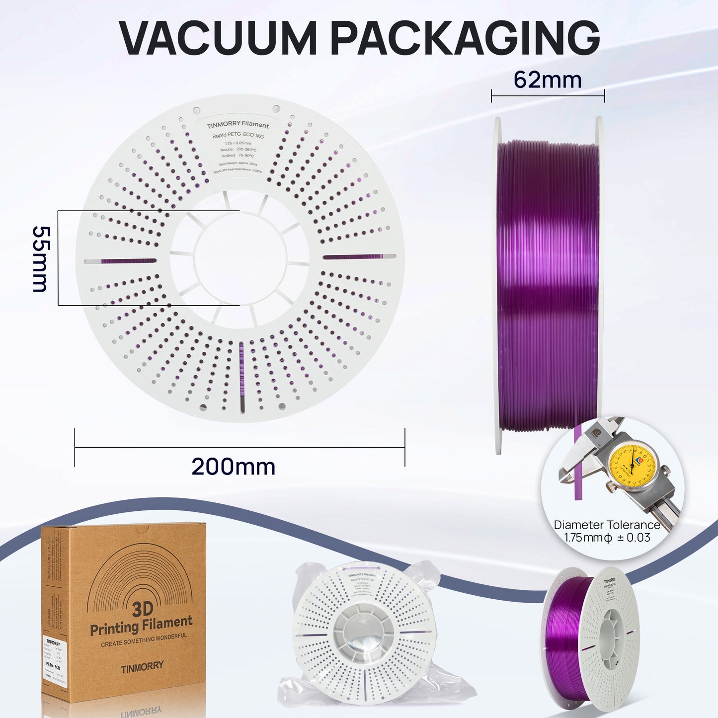 Rapid PETG-Eco 3D Printer Filament 1.75mm, 1 KG, Translucent Purple