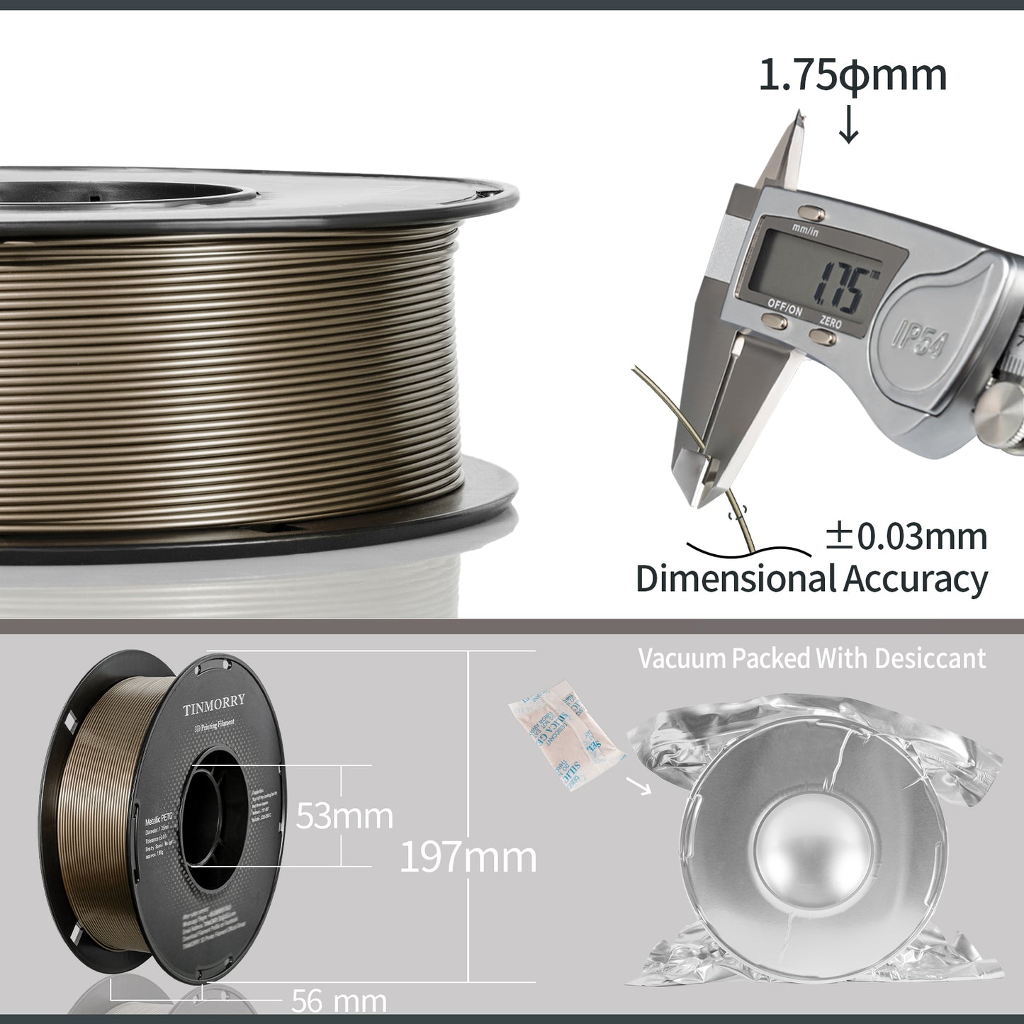 Metallic PETG 3D Printer Filament 1.75mm, 1 KG, Metallic Champagne Gold