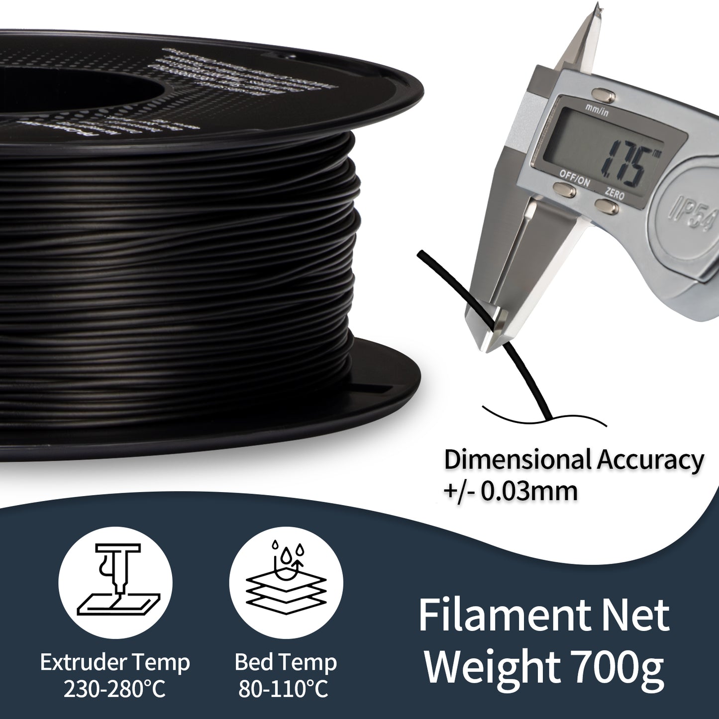 Carbon Fiber PP 3D Printer Filament 1.75mm, 700 G, Matte Black