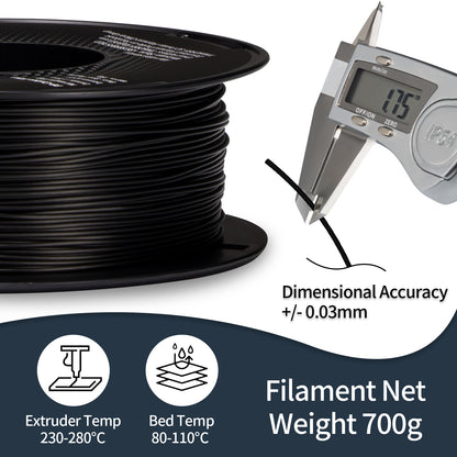 Carbon Fiber PP 3D Printer Filament 1.75mm, 700 G, Matte Black