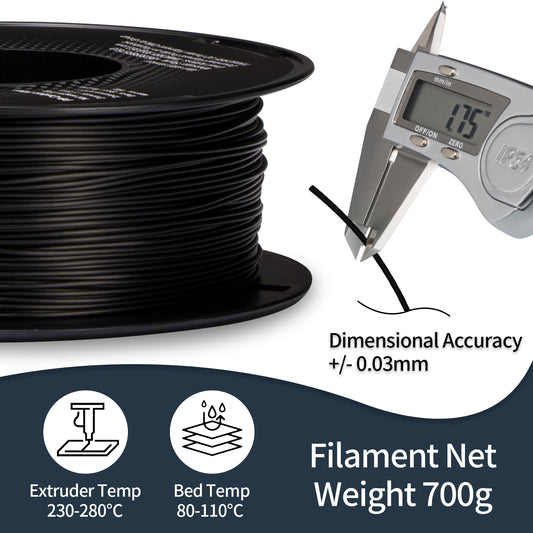 Carbon Fiber PP 3D Printer Filament 1.75mm, 700 G, Matte Black