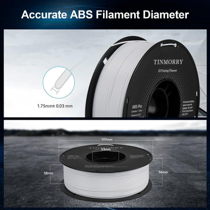 TINMORRY ABS Filament 1.75mm, ABS (Pro) 3D Drucker Filament 1KG, gute Hitzebeständigkeit, stark & haltbar, Maßgenauigkeit ±0.03mm, kühles Weiß 