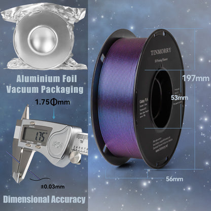 TINMORRY PLA-Filament 1,75 mm, 3D-Drucker-Filament, Maßgenauigkeit +/- 0,03 mm, 1 kg Spule, kompatibel mit Bambu FDM 3D-Drucker, Galaxy Purple