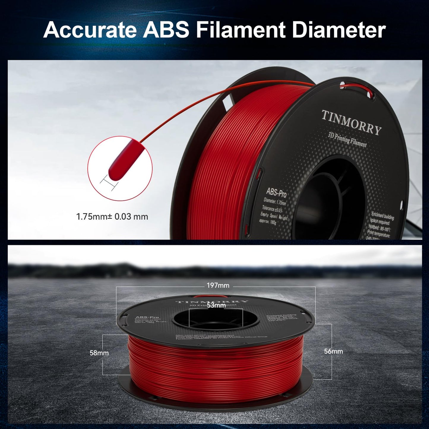 ABS-Pro 3D Printer Filament 1.75mm, 1 KG, Red