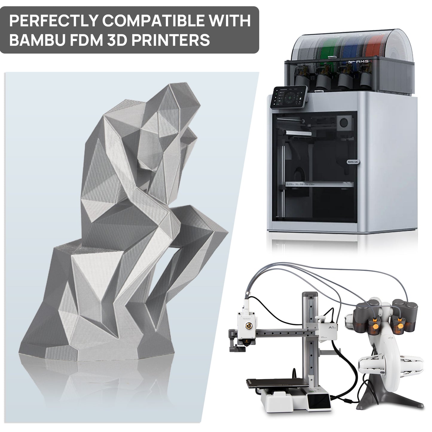 Metallic PETG 3D Printer Filament 1.75mm, 1 KG, Metallic Silver