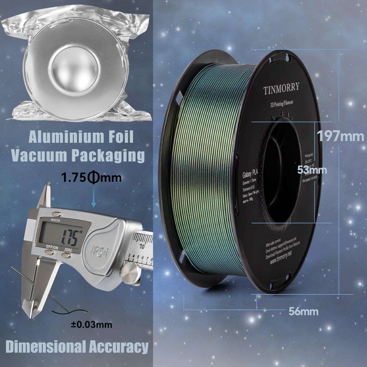 TINMORRY PLA-Filament 1,75 mm, 3D-Drucker-Filament, Maßgenauigkeit +/- 0,03 mm, 1 kg Spule, kompatibel mit Bambu FDM 3D-Drucker, Galaxy Green