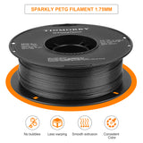 PETG Filament 1.75mm 1kg, TINMORRY 3D Printer Filament PETG Tangle-Free 3D Printing Materials, 1 Spool, Sparkly Black