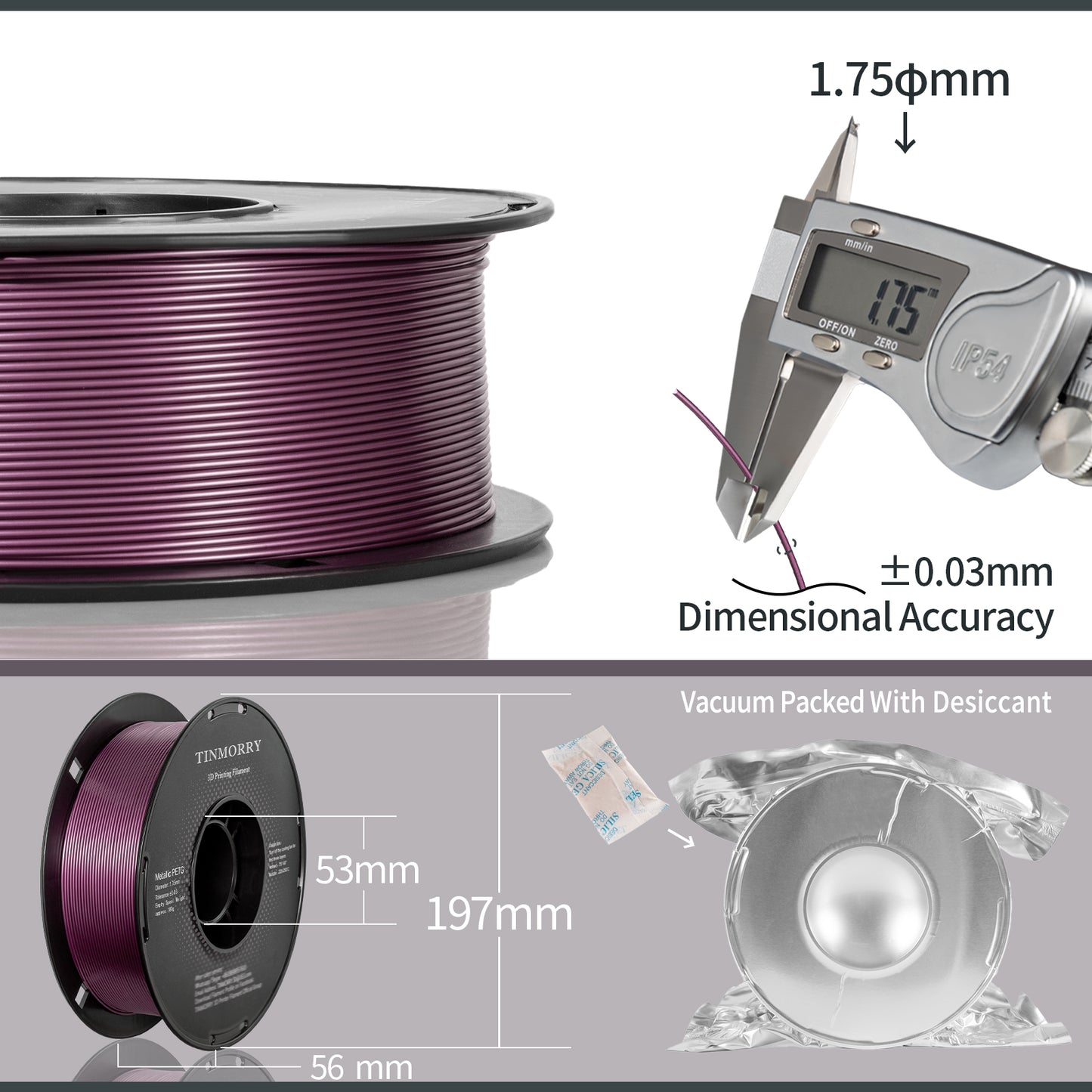 Metallic PETG 3D Printer Filament 1.75mm, 1 KG, Metallic Purple