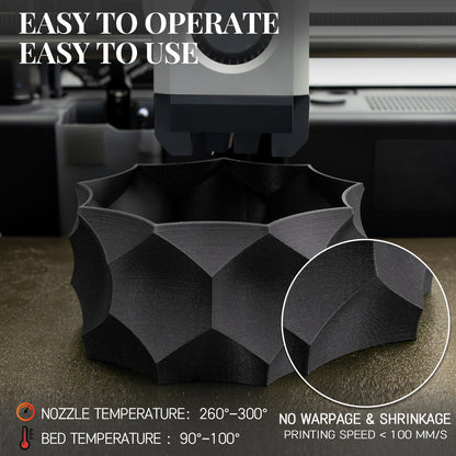 Carbon Fiber PET 3D Printer Filament 1.75mm, 1 KG, Matte Black