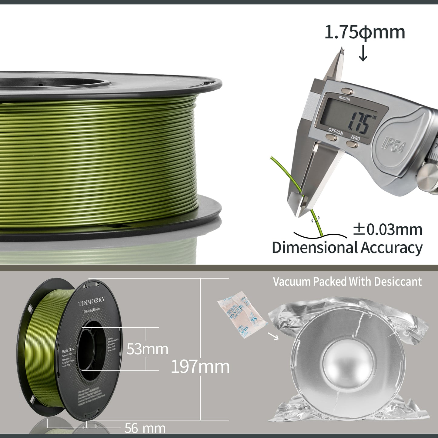 Metallic PETG 3D Printer Filament 1.75mm, 1 KG, Metallic Green