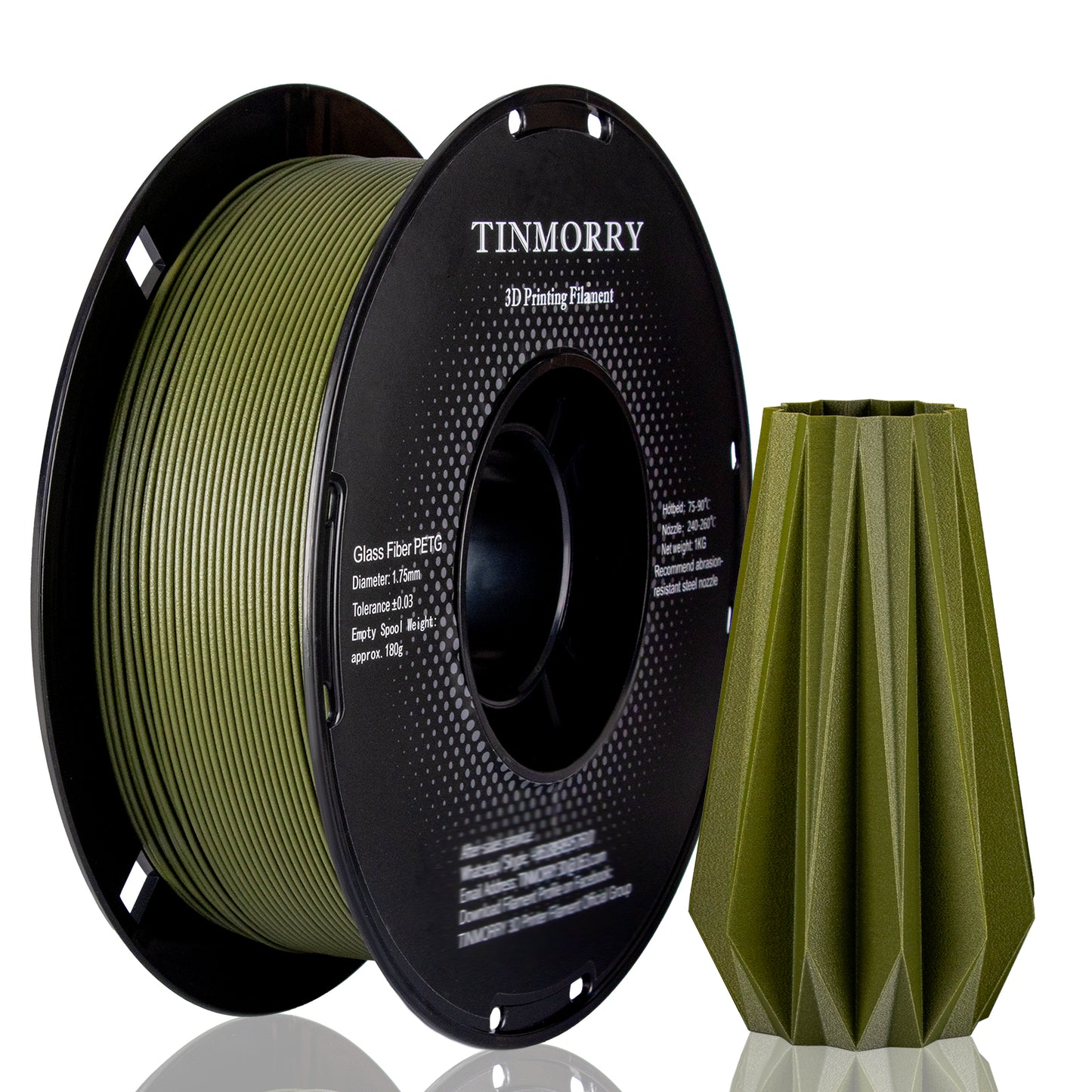 TINMORRY Glasfaserverstärktes PETG-Filament, hochschlagfestes PETG-GF-3D-Druckfilament, Haltbarkeit und Steifheit, perfekt kompatibel mit Bambu Lab FDM-3D-Drucker, 1 kg, 1 Spule, Frosted Dunkelgrün