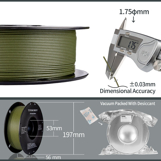 TINMORRY Glasfaserverstärktes PETG-Filament, hochschlagfestes PETG-GF-3D-Druckfilament, Haltbarkeit und Steifheit, perfekt kompatibel mit Bambu Lab FDM-3D-Drucker, 1 kg, 1 Spule, Frosted Dunkelgrün
