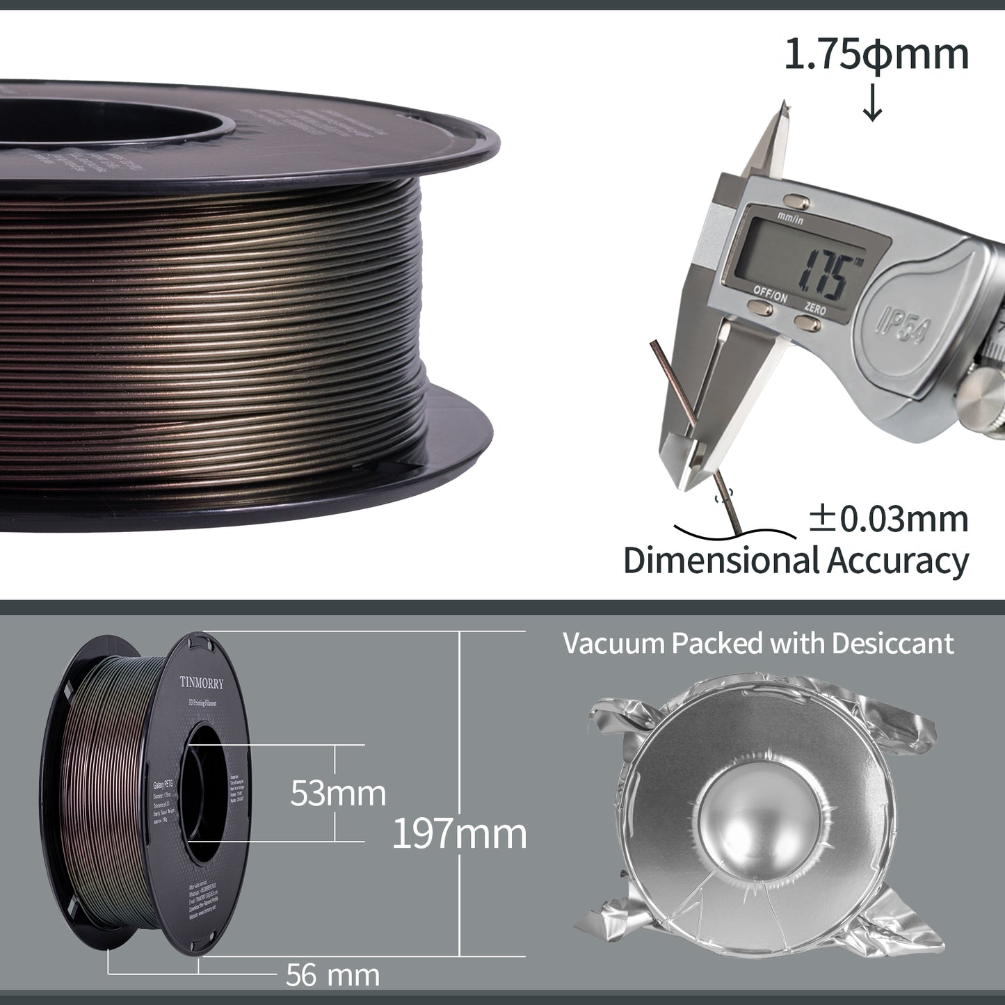 TINMORRY PETG フィラメント 1.75 mm、Galaxy PETG 3D プリンター フィラメント、Bambu FDM 3D プリンター対応、1 kg 1 スプール、Galaxy パープル ゴールド