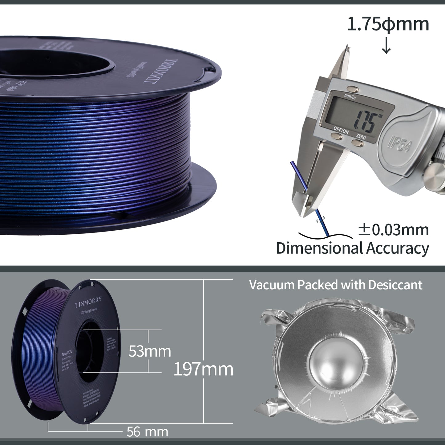 Galaxy PETG 3D Printer Filament 1.75mm, 1 KG, Galaxy Jewel Blue