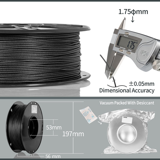Glass Fiber TPU Filament 1.75mm, 1 KG, Frosted Black