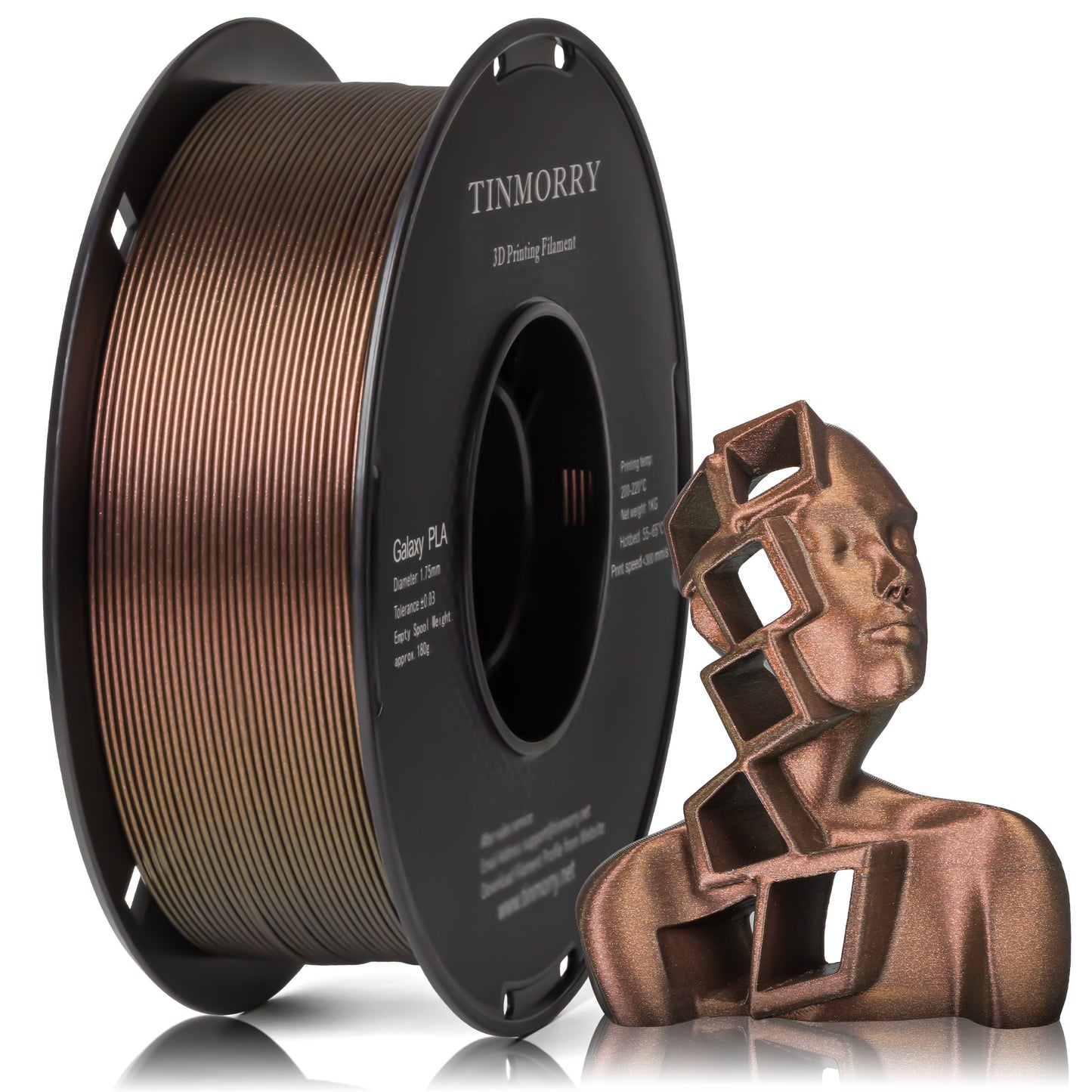 TINMORRY PLA-Filament 1,75 mm, 3D-Drucker-Filament, Maßgenauigkeit +/- 0,03 mm, 1 kg Spule, kompatibel mit Bambu FDM 3D-Drucker, Galaxy Brown