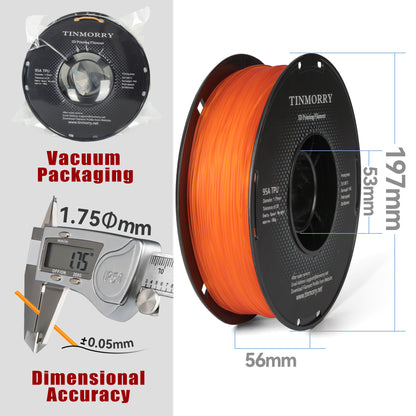 95A TPU 3D Printer Filament 1.75mm, 1 KG, Transparent Orange