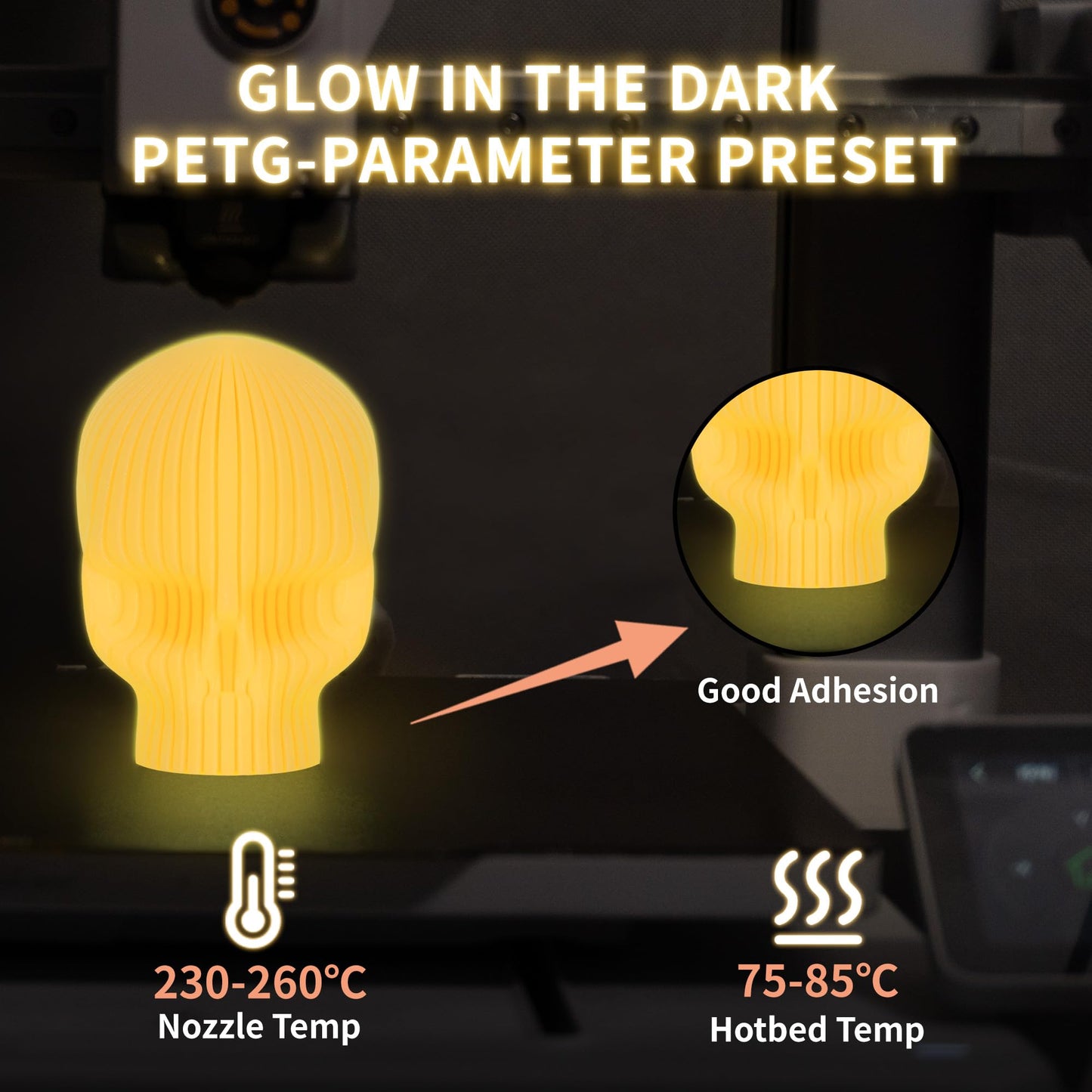 Glowing PETG 3D Printer Filament 1.75mm, 1 KG, Glow Light Orange