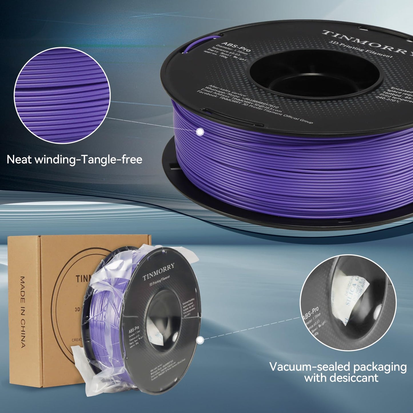 ABS-Pro 3D Printer Filament 1.75mm, 1 KG, Purple
