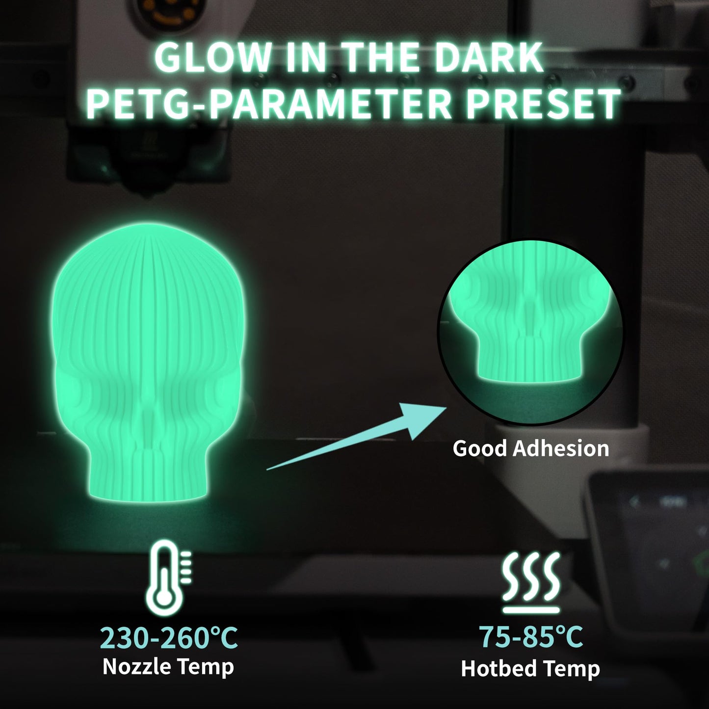 Glowing PETG 3D Printer Filament 1.75mm, 1 KG, Glow Light Orange