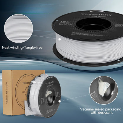 TINMORRY ABS Filament 1.75mm, ABS (Pro) 3D Drucker Filament 1KG, gute Hitzebeständigkeit, stark & haltbar, Maßgenauigkeit ±0.03mm, kühles Weiß 