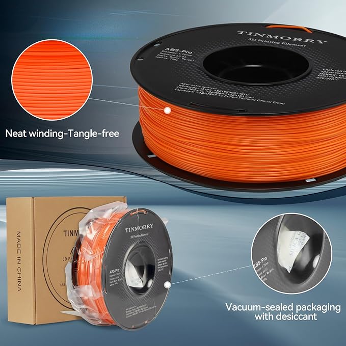 TINMORRY ABS Filament 1.75mm, ABS (Pro) 3D Drucker Filament 1KG, gute Hitzebeständigkeit, stark & haltbar, Maßgenauigkeit ±0.03mm, Orange