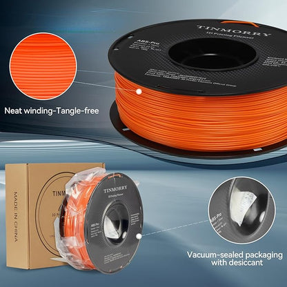 TINMORRY ABS Filament 1.75mm, ABS (Pro) 3D Drucker Filament 1KG, gute Hitzebeständigkeit, stark & haltbar, Maßgenauigkeit ±0.03mm, Orange