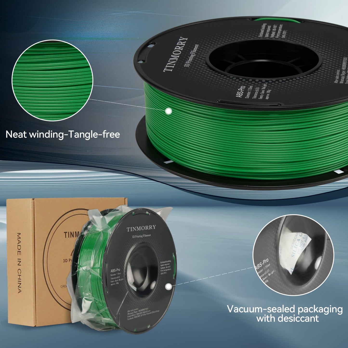 TINMORRY ABS Filament 1.75mm, ABS (Pro) 3D Drucker Filament 1KG, gute Hitzebeständigkeit, stark & haltbar, Maßgenauigkeit ±0.03mm, Grün