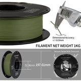 Matte PLA Filament 1.75mm 1kg, TINMORRY PLA Filament 3D Printing Materials for 3D Printer, 1 Spool, Matte Army Green