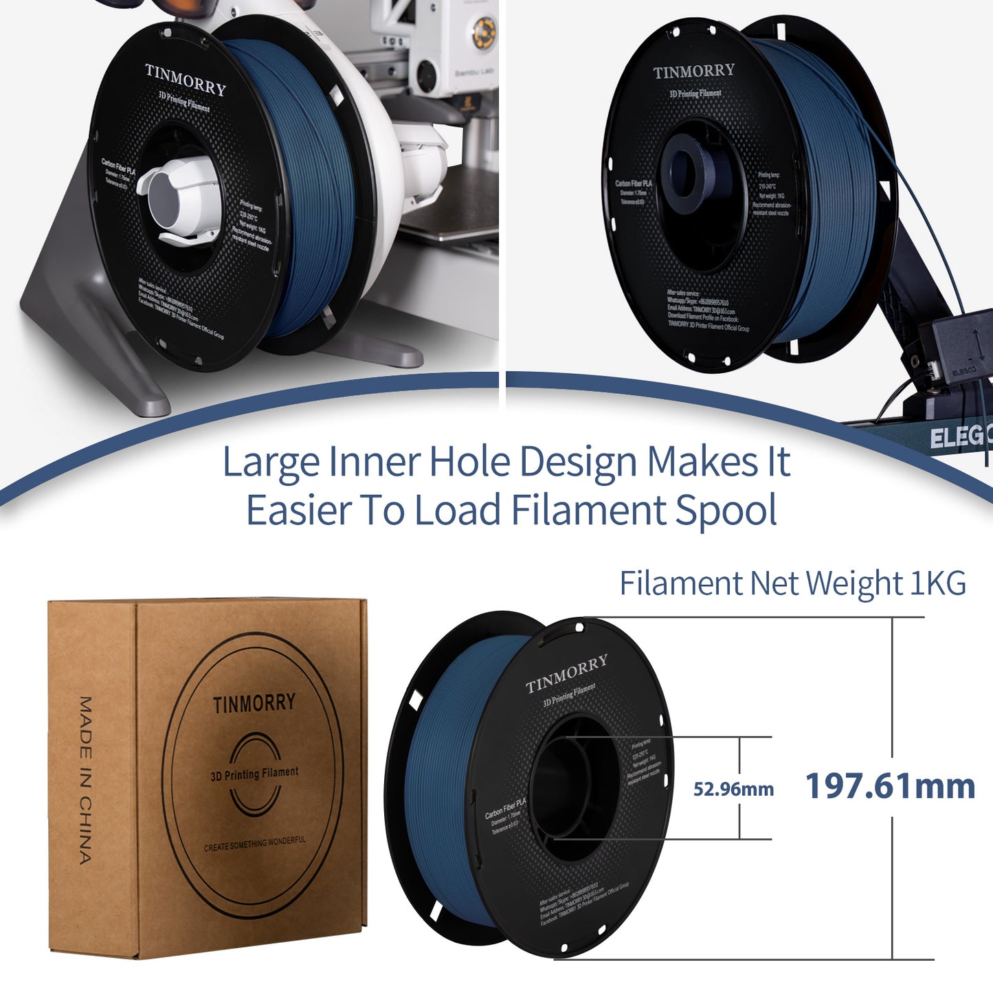 Carbon Fiber PLA 3D Printer Filament 1.75mm, 1 KG, Carbon Blue